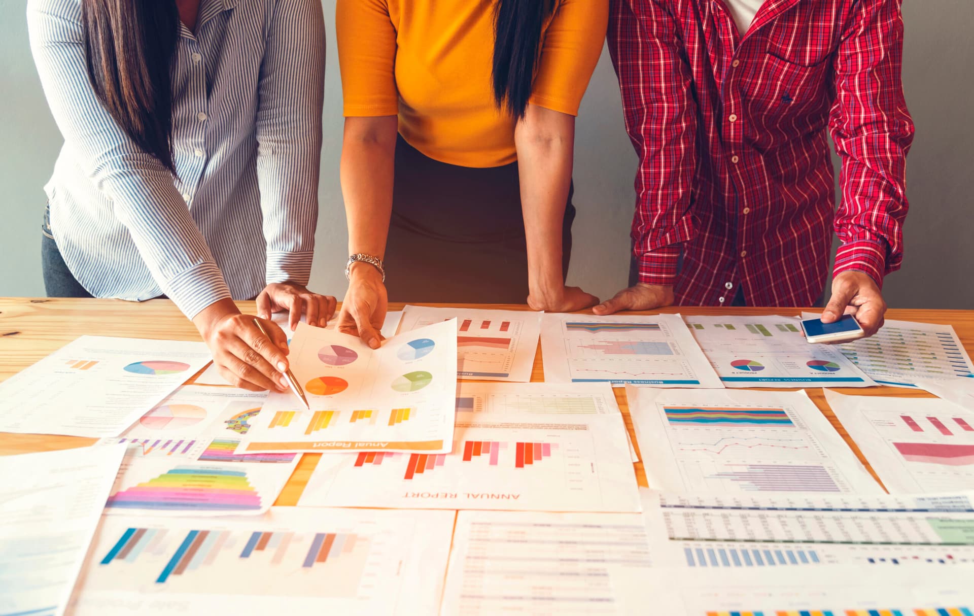 Business strategy team report chart, graph, infographic data ana